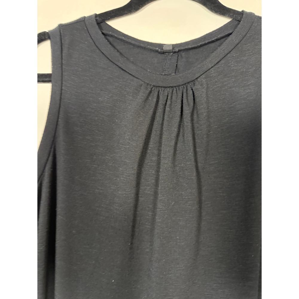Womens Black Tiered Babydoll Tank Top Sleeveless Keyhole Back Slub Knit - Picture 3 of 14